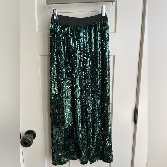 Primark Emerald Green Sequins Crop Pants small - Picture 2 of 7